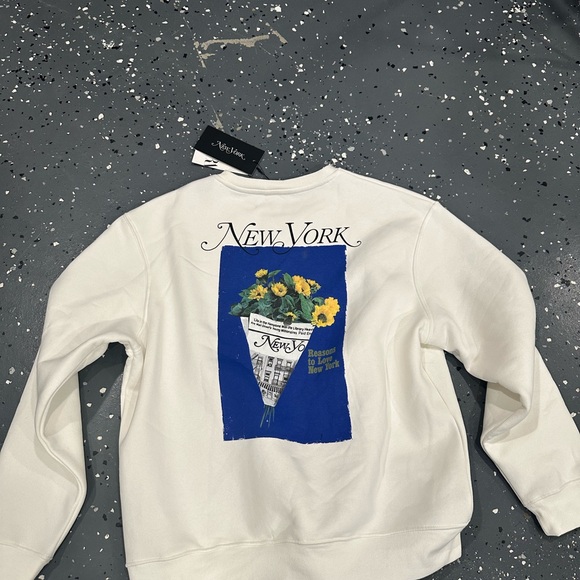 Zara White and Blue Crewneck Sweater